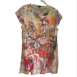 ANTHROPOLOGIE Dor Dor Couture Butterfly Floral Layers Tunic Women Sm Multicolor